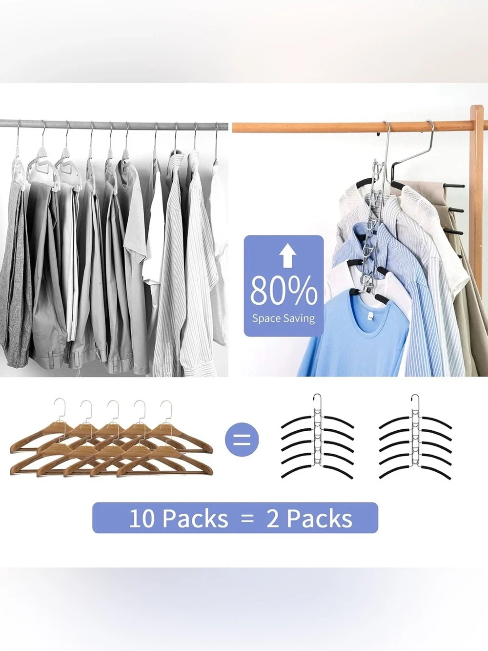 2 Pack 5 Tier Space Saving Closet Hangers Non Slip Foam Metal Organizer